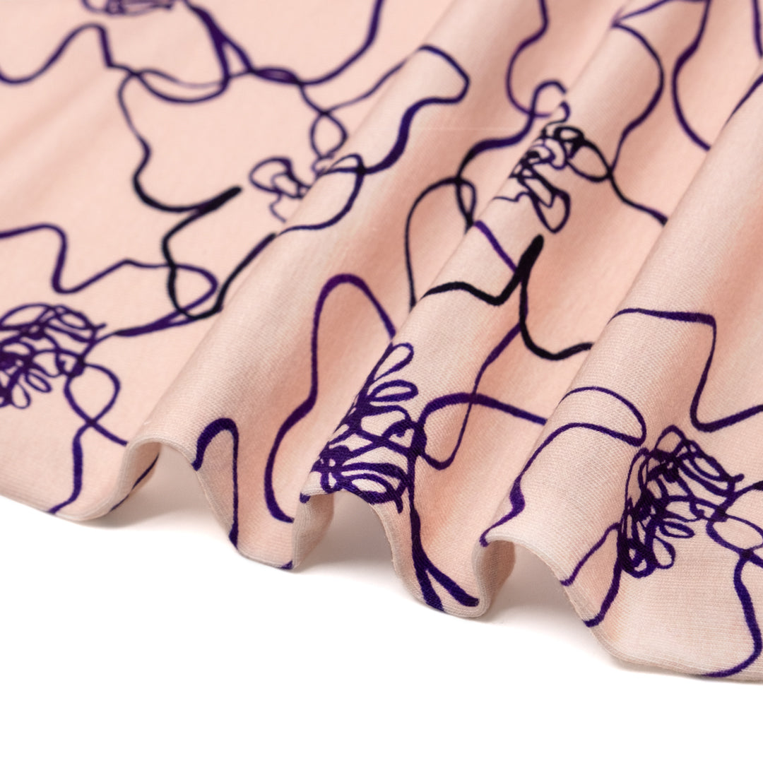 Squiggle Floral Organic Cotton Jersey - Petal/Ink/Plum
