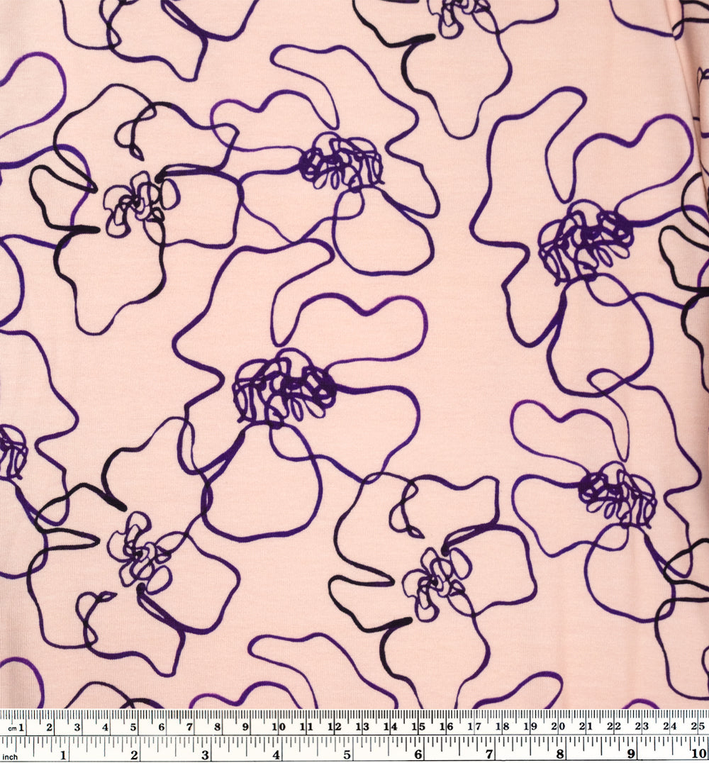 Squiggle Floral Organic Cotton Jersey - Petal/Ink/Plum