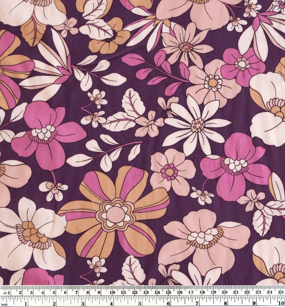 Storybook Florals Viscose Poplin - Berry/Pink/Ivory