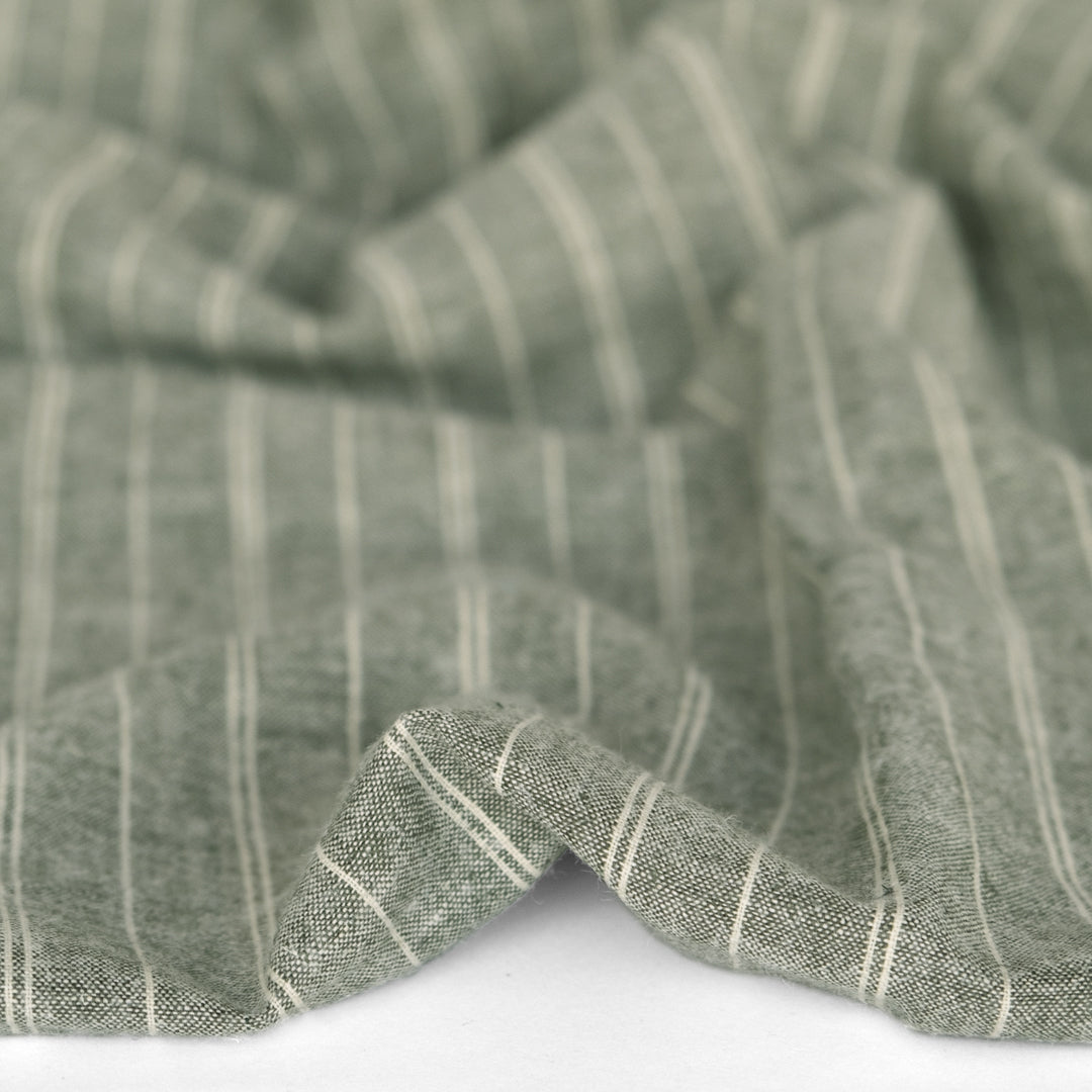 Striped Hemp & Organic Cotton Chambray - Forest/Ivory