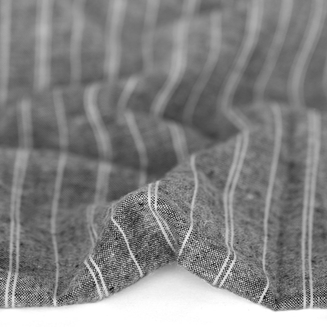 Striped Hemp & Organic Cotton Chambray - Grey/Ivory