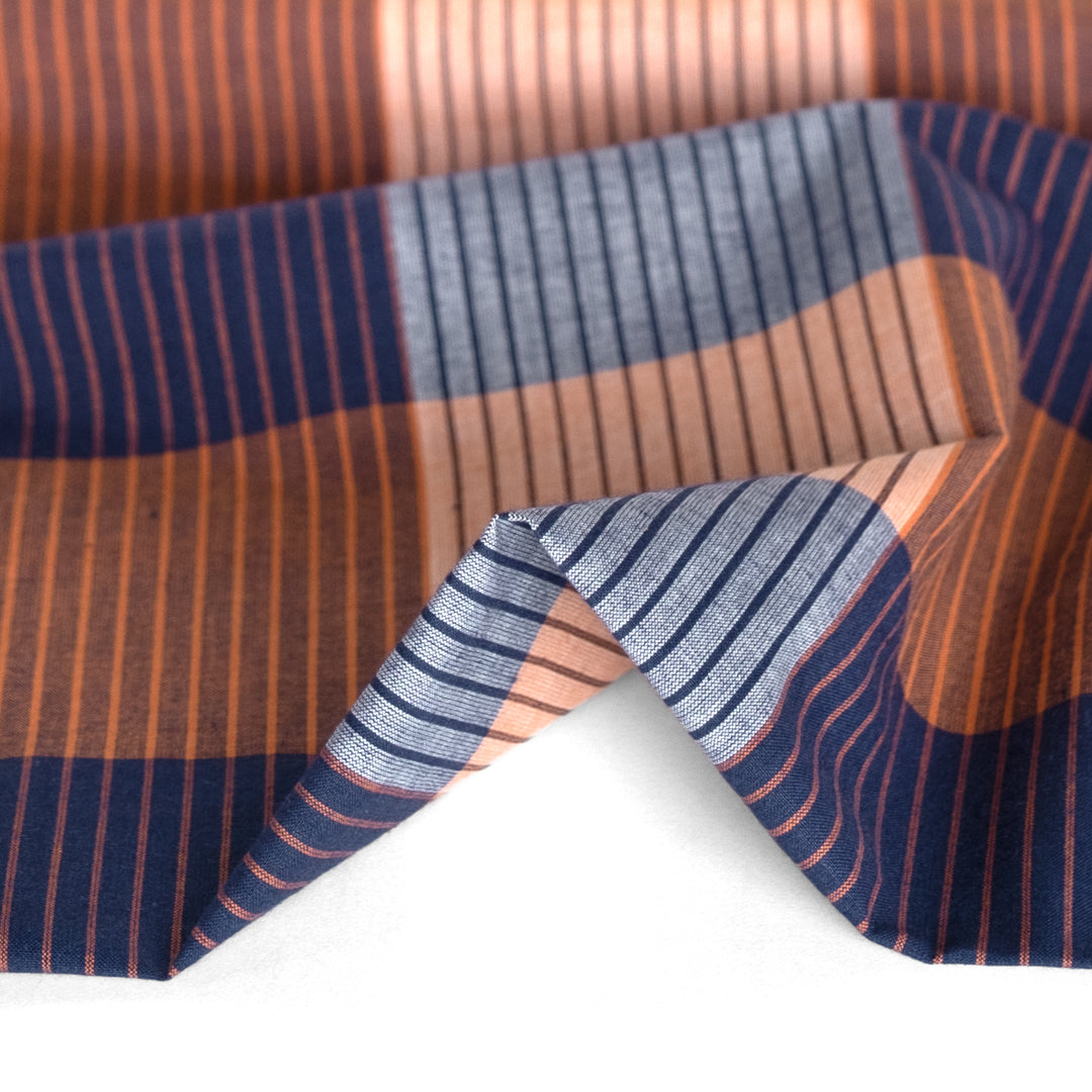 Spectrum Check Yarn Dyed Cotton - Navy/Teak/Peach | Blackbird Fabrics