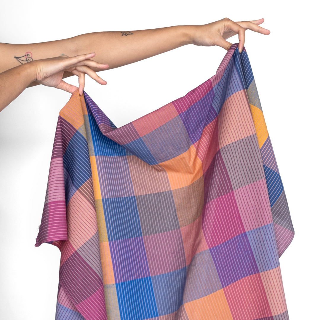 Spectrum Check Yarn Dyed Cotton - Blue/Saffron/Fuschia | Blackbird Fabrics