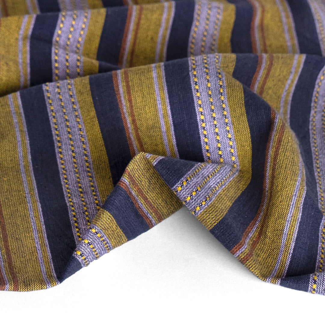 Jazz Stripe Yarn Dyed Cotton Jacquard - Navy/Yellow/Lavender | Blackbird Fabrics