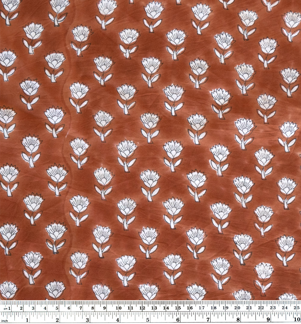 Bloom Block Printed Organic Cotton Batiste - Clay/White/Navy