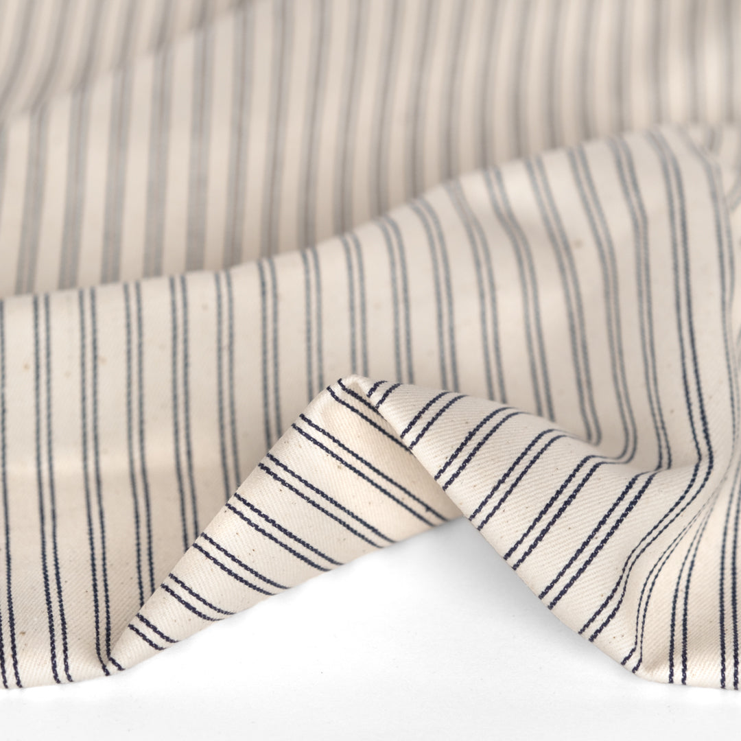 Striped Cotton Twill - Natural/Deep Indigo | Blackbird Fabrics