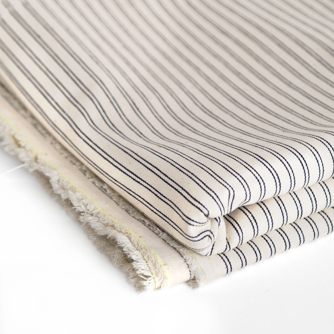 Striped Cotton Twill - Natural/Deep Indigo | Blackbird Fabrics