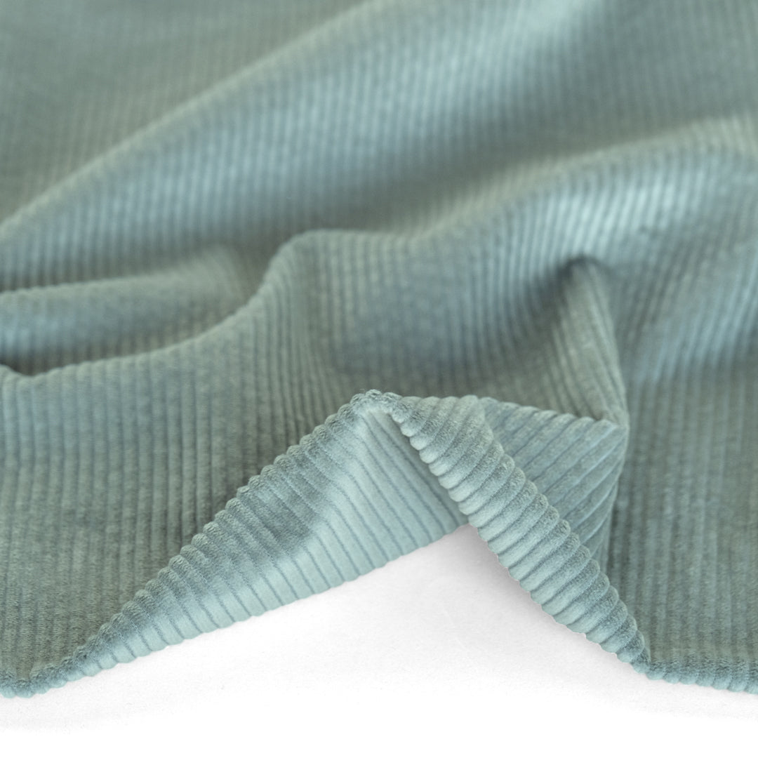 Chunky wide wale corduroy in Pale Turquoise blue, 100% natural fiber cotton