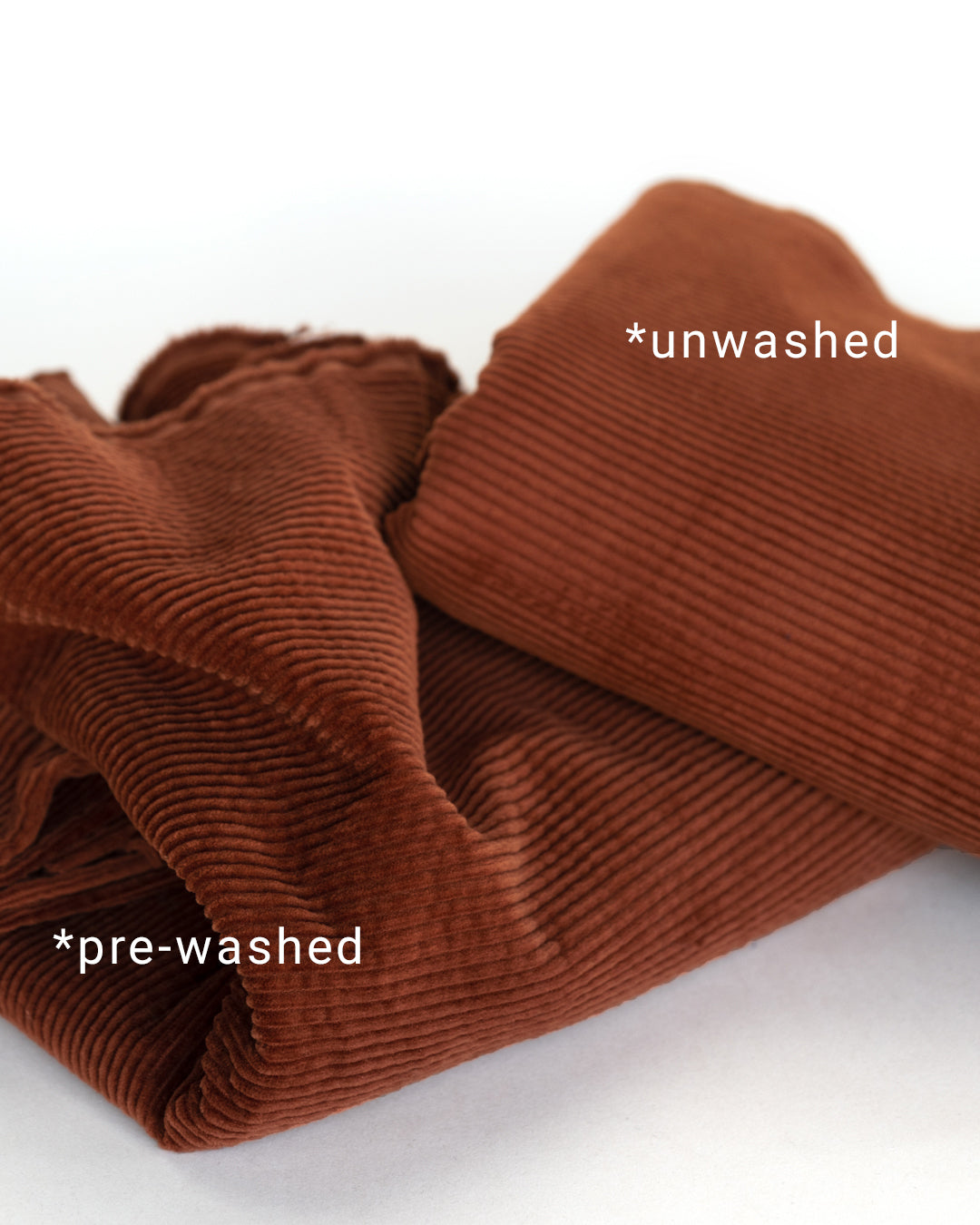 Rumpled washed cotton corduroy and unwashed cotton corduroy