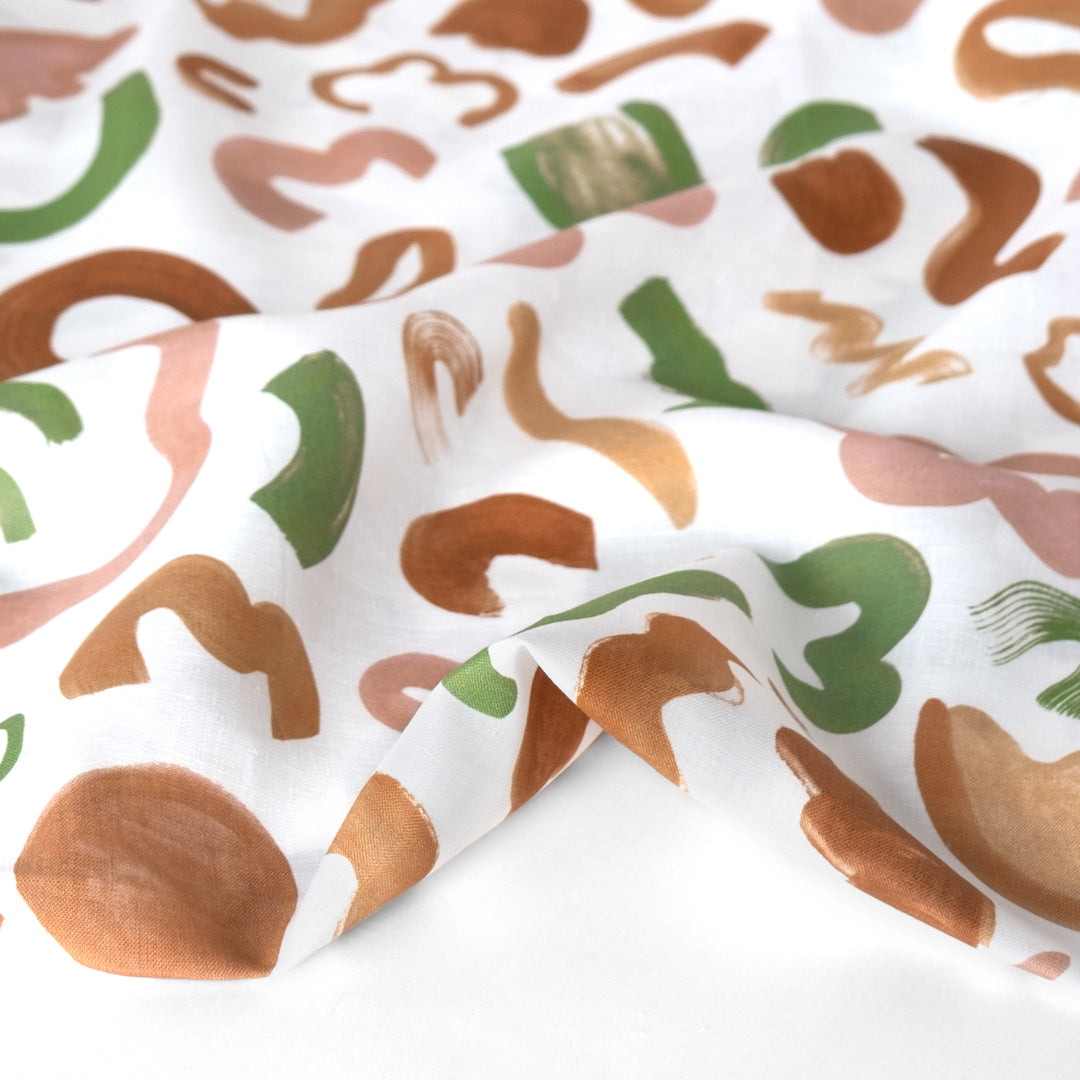 Wobbly Shapes Printed  Linen - Dried Fruit